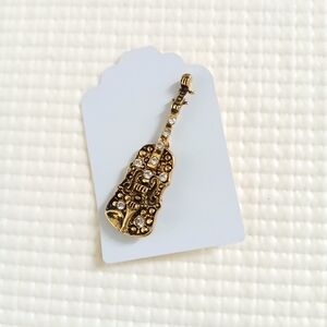 Vintage Violin Brooch, music instrument,rhinestones, mint, rare
